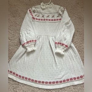 Janie and Jack Ivory Knit Dress with Red and Taupe Fair Isle